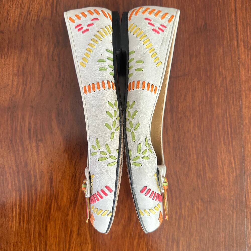 Vintage 80s 37.5 STUART WEITZMAN Multicolor White Western Woven Leather Loafers - Picture 5 of 8